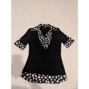 Women’s Small Willi Smith Blouse Top Black and White Polka Dot Button Down
